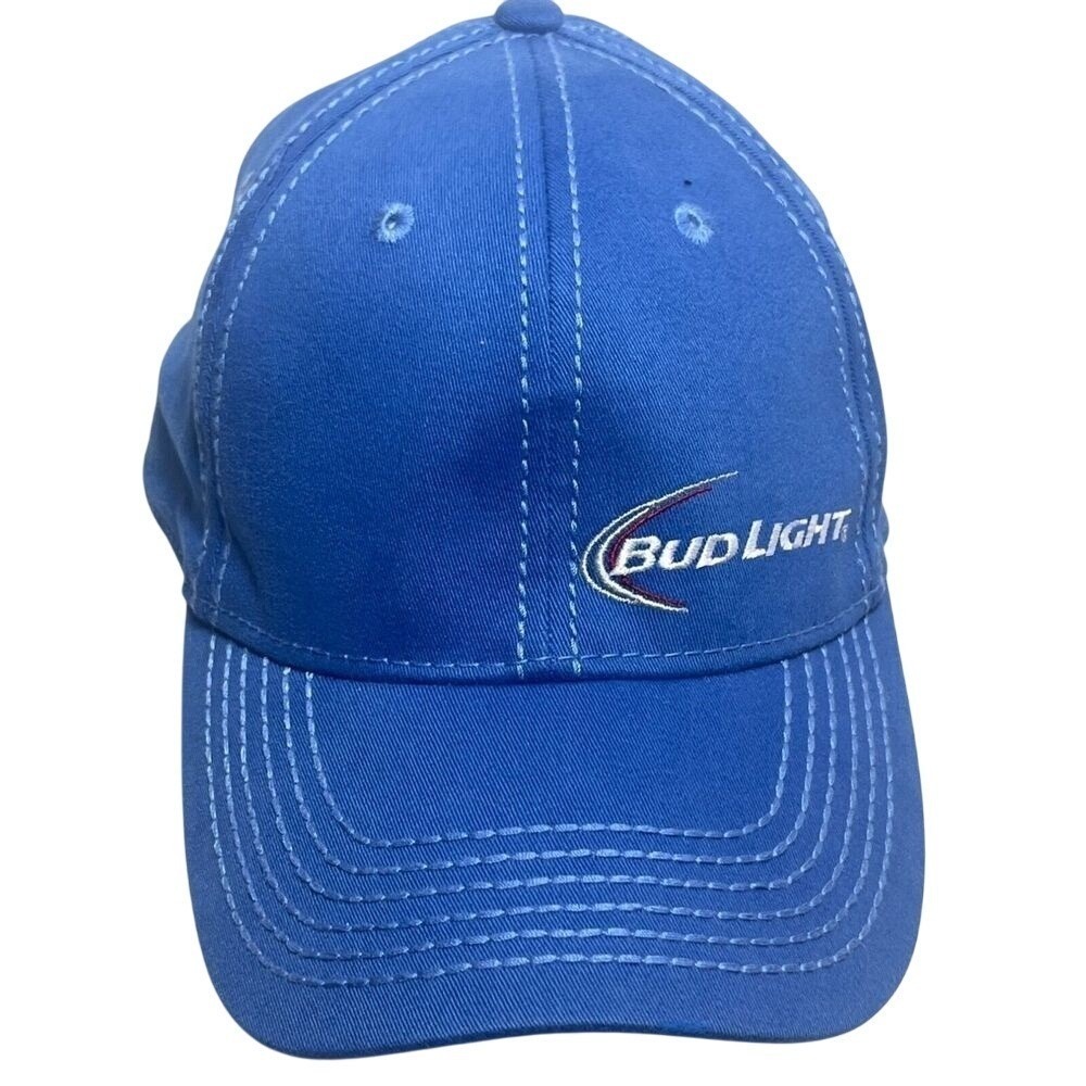 Bud Light Blue Off Set Baseball Cap Back Up To Whatever‎ Stretch Fit Budweiser